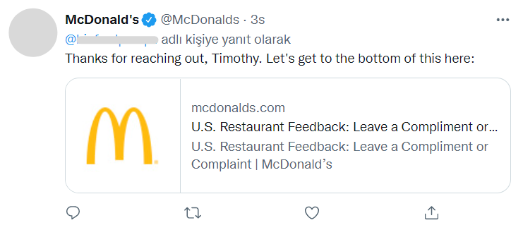 mcdonald's feedback page tweet