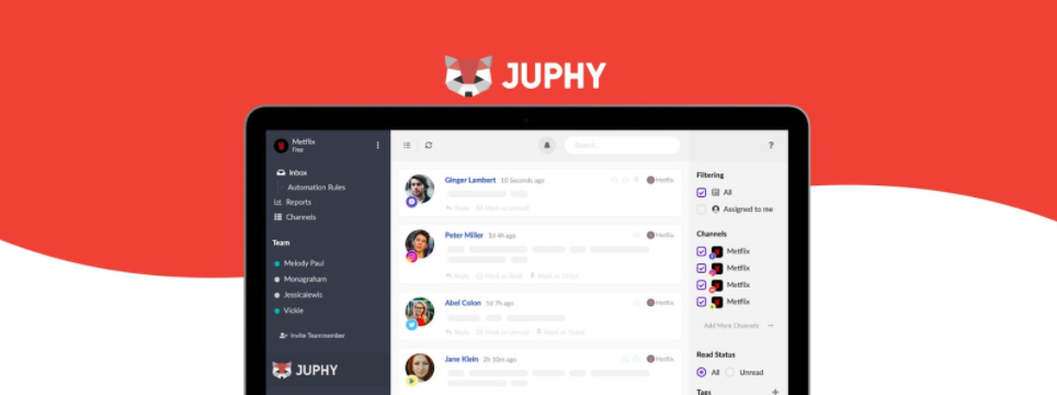 Juphy is a shared email inbox solution that offers social media and other communication channels integrations.