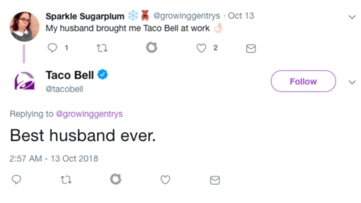 Taco Bell's reply as an example of interacting with customers on social media