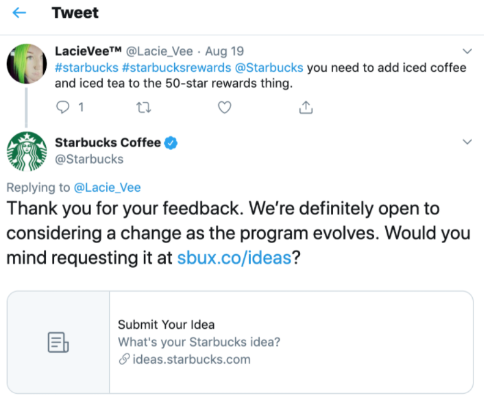 Starbucks' Tweet reply to its customer shows how much social media is impactful for customer experience