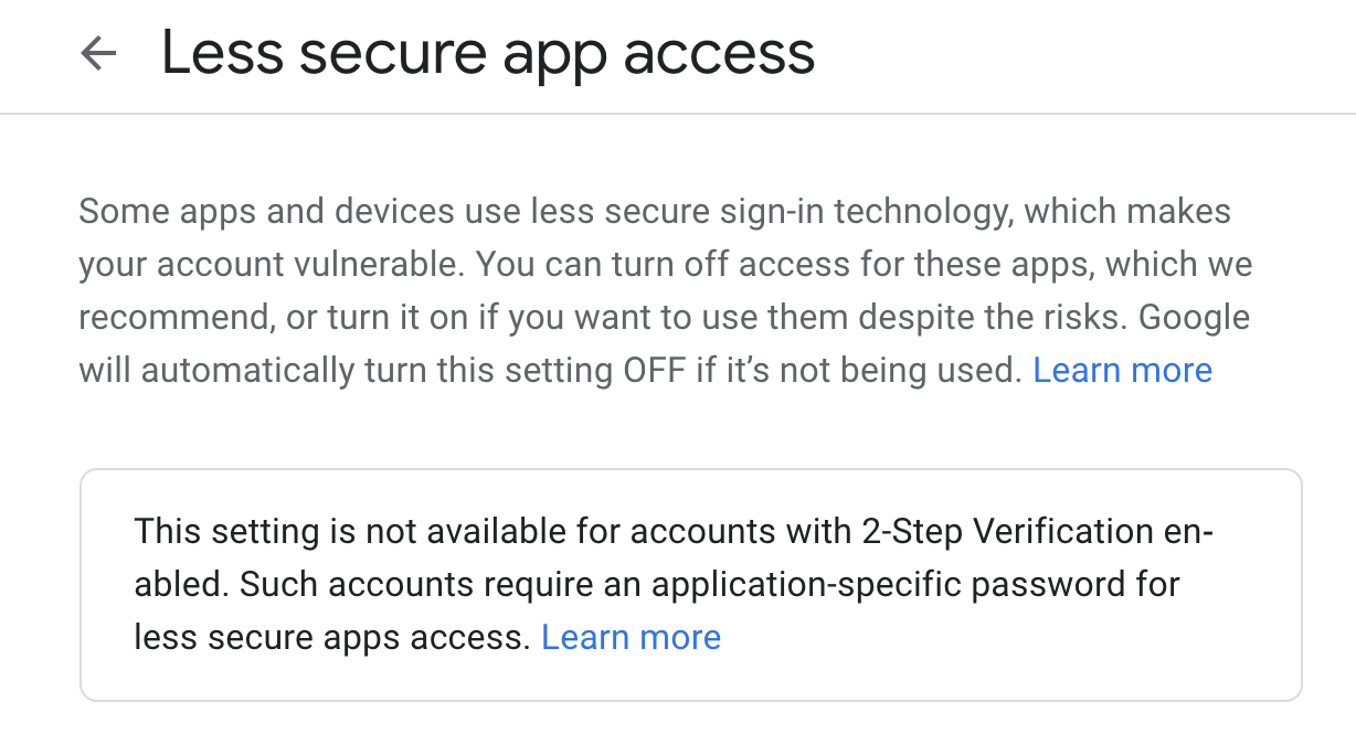 Less secure app access - Enable SMTP in Gmail