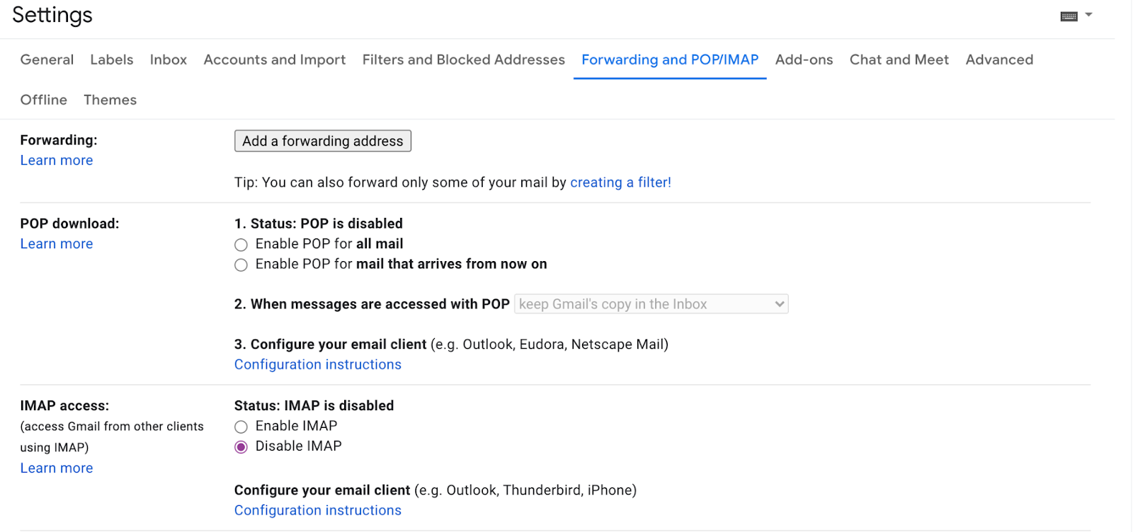 Select Forwarding and POP/IMAP settings in Gmail