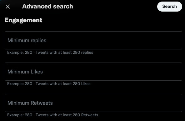Engagement filter for Twitters advanced search feature