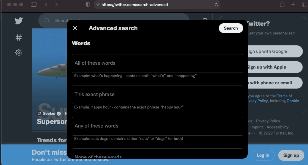 How to use Twitter advanced search feature