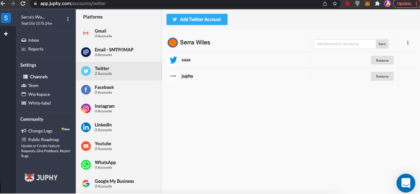 Integrating your Twitter account with Juphy is very easy