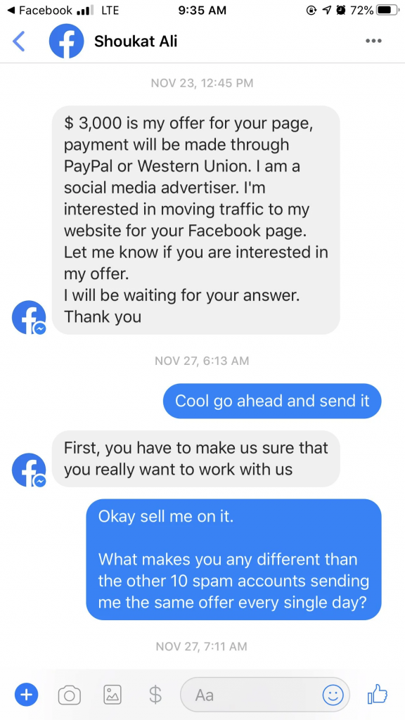 Managing Facebook spam messages 