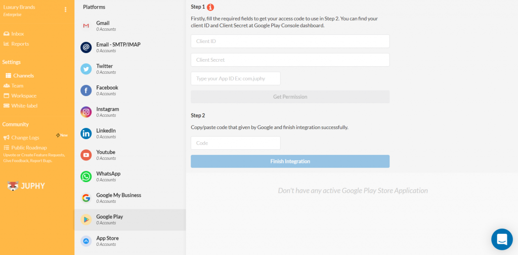 Google play integration with Juphy
