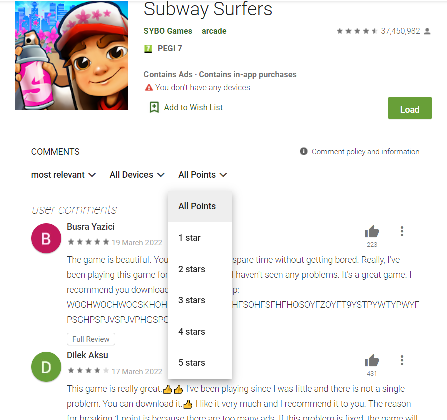 Filtering reviews based on the ratings