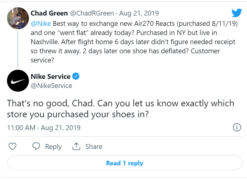 Nike customer cheap service twitter