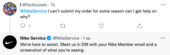 Social media customer service example Nike