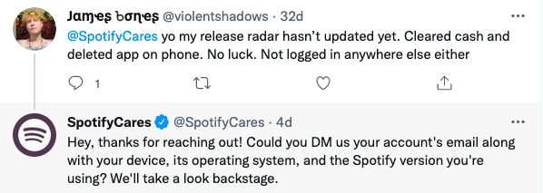 Social media customer service example Spotify