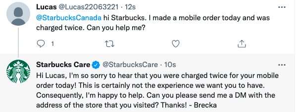 Social media customer service example Starbucks