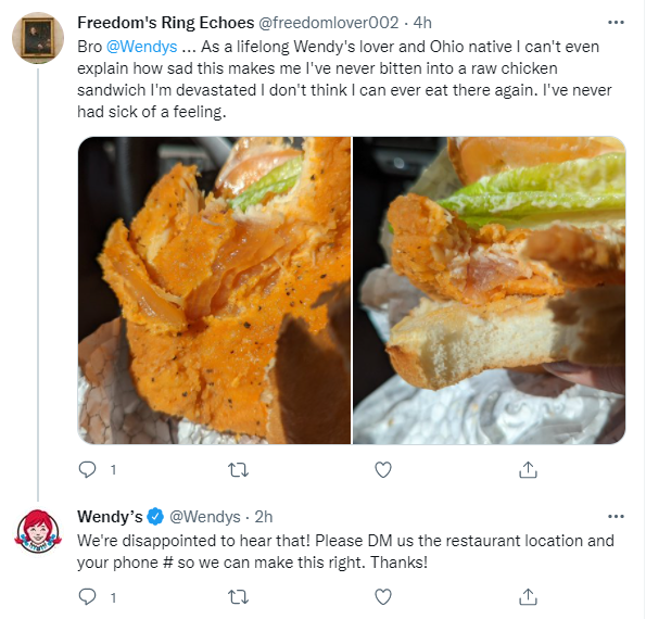 Example of a bad social customer service by Wendy's