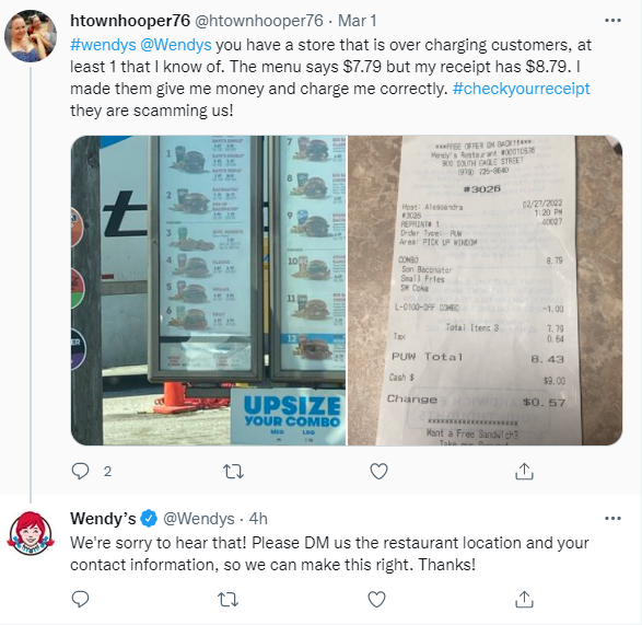 Example of a bad social customer service by Wendy's