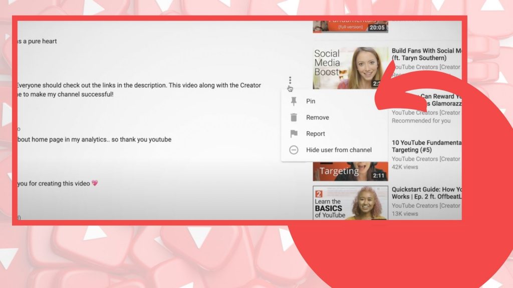 Screenshot of the three-dot menu for YouTube comment moderation.