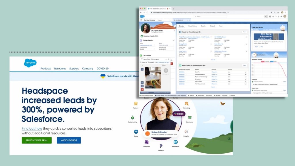 Screenshot of Salesforce Service Cloud's landing page and dashboard.