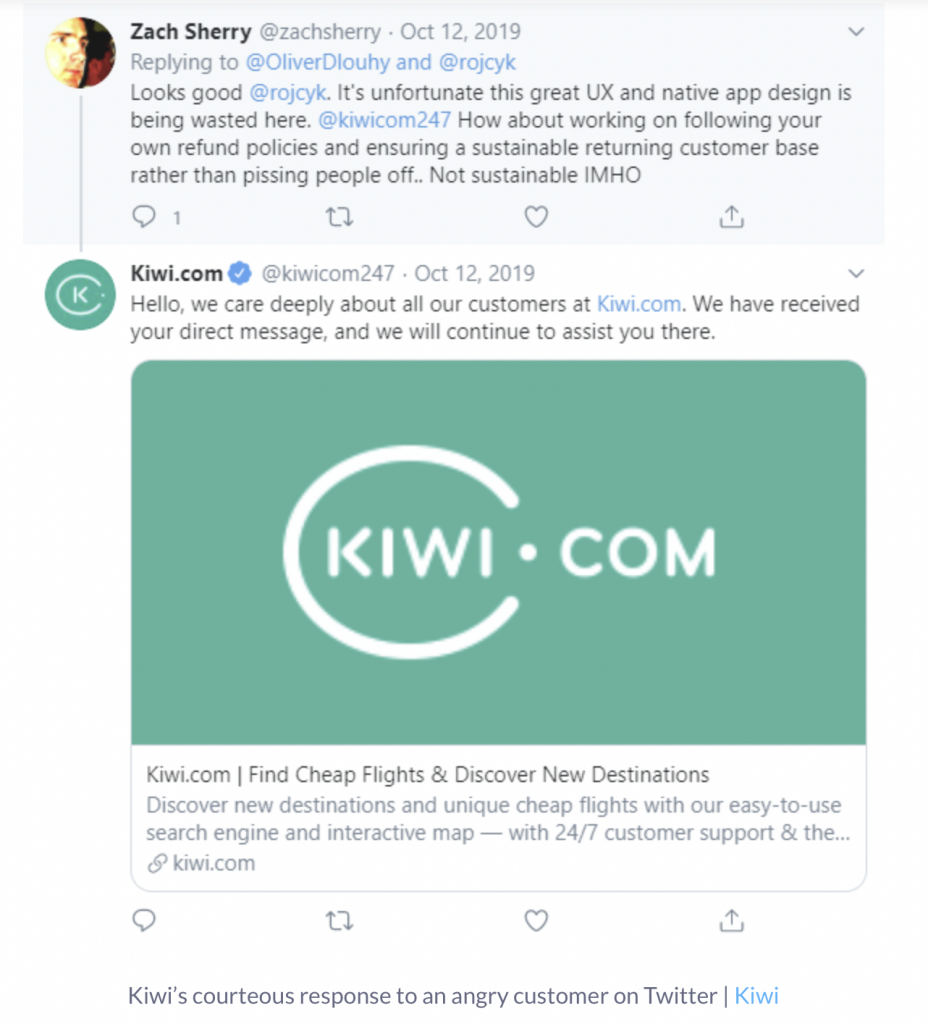 Kiwi replies politely to angry customer on Twitter