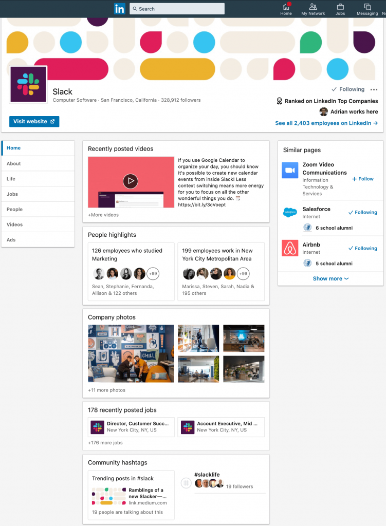 Slack a B2B company, creates great content for their LinkedIn page.