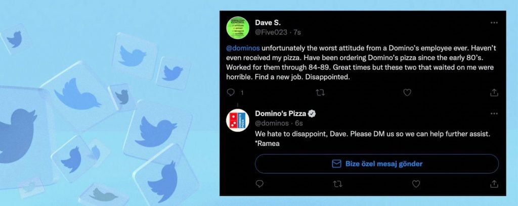 Screenshot from Dominos account on Twitter.