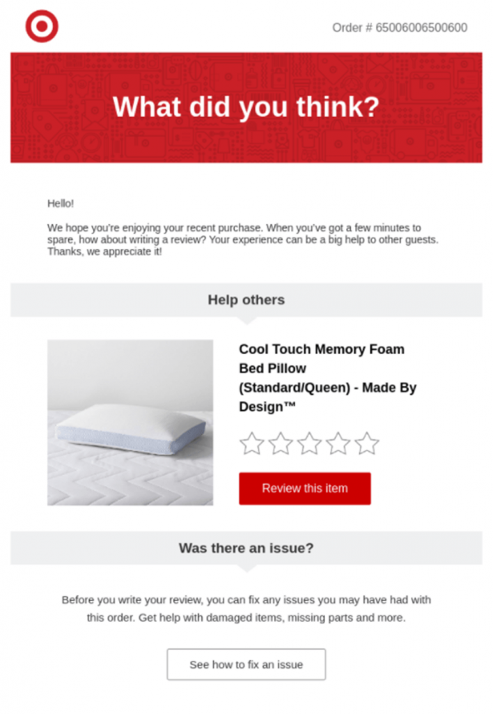 A follow-up email example by Target.