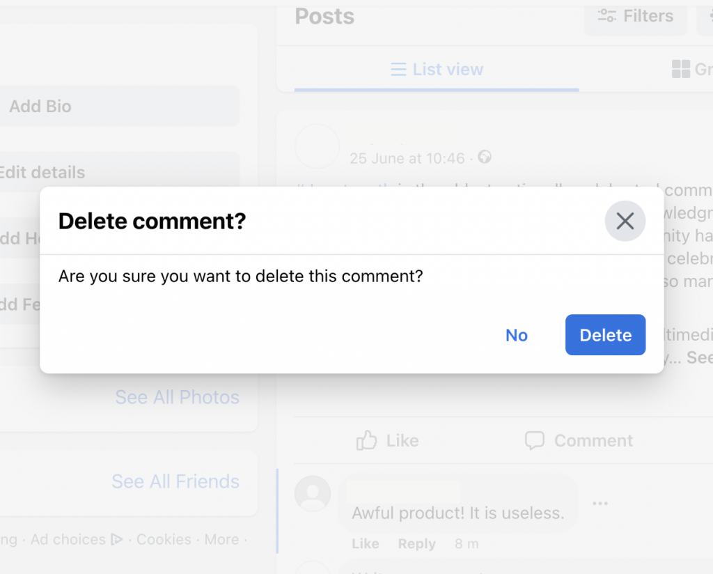 Here is how you delete a Facebook comment.