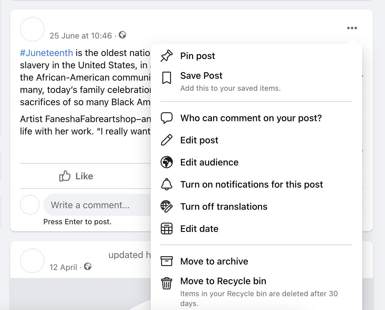 Manage who can comment on your post on Facebook.