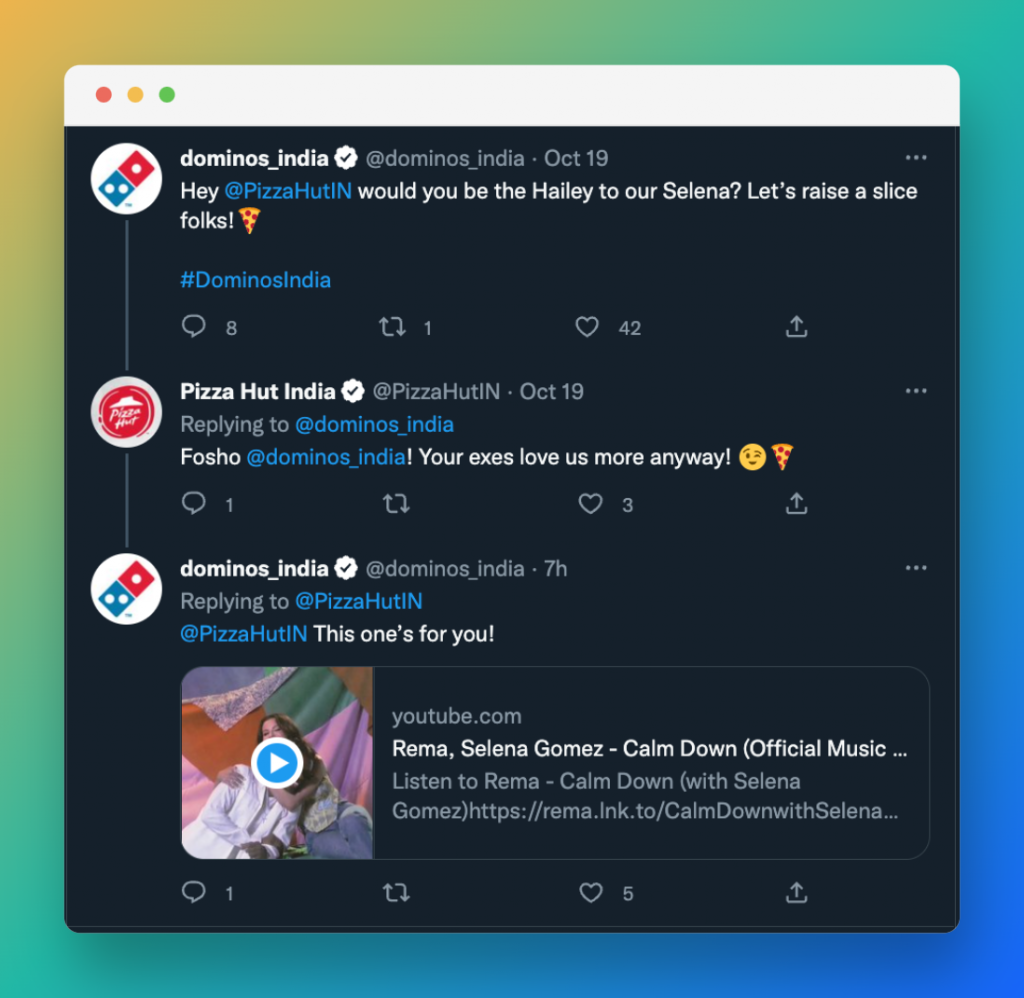 Domino’s social media customer service on Twitter.