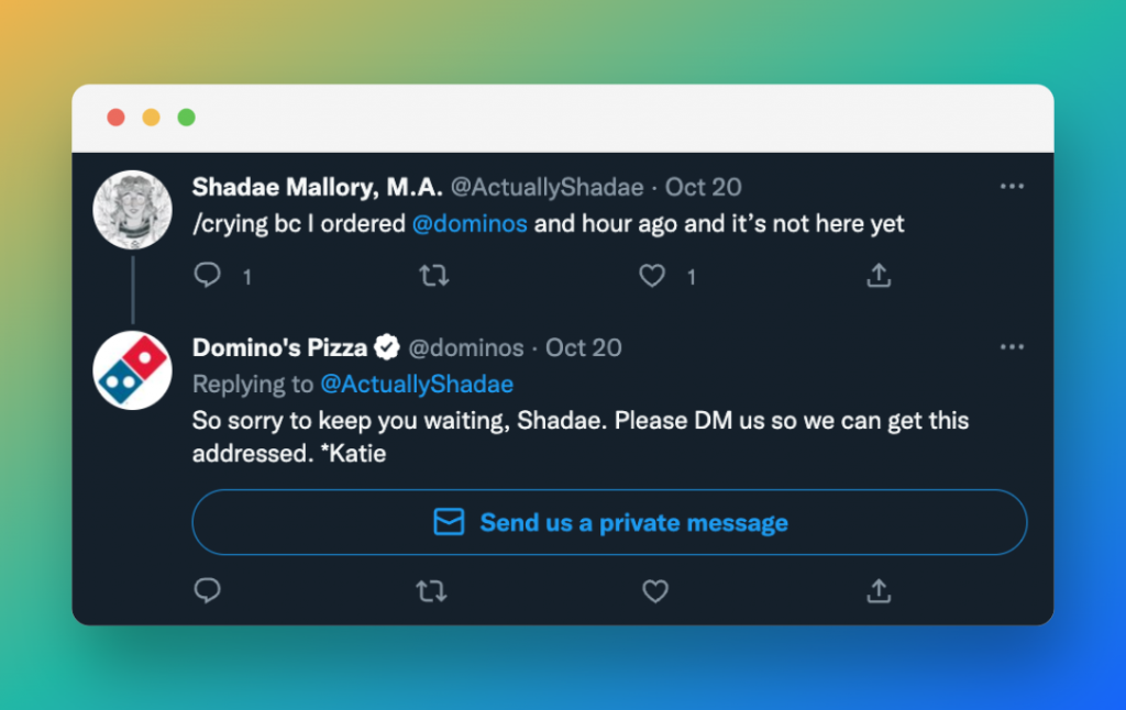 Domino’s canned responses on Twitter.