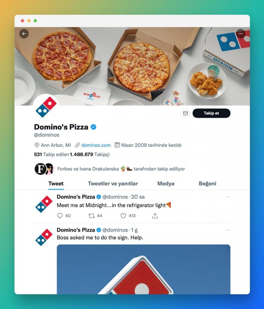 Domino’s Twitter profile