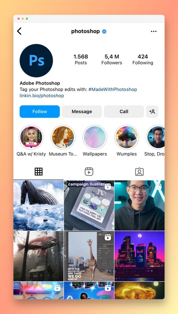 Adobe's Instagram account for Photoshop