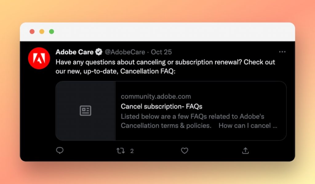 Adobe’s tweets about common problems