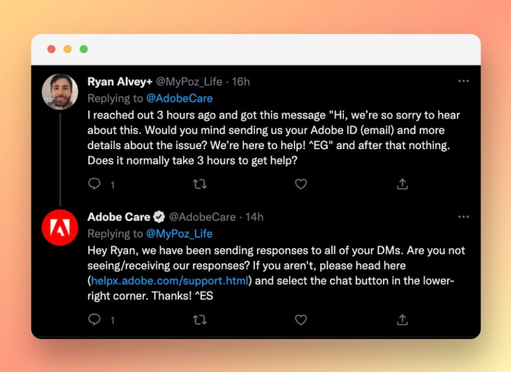 Adobe’s Customer Service on Twitter