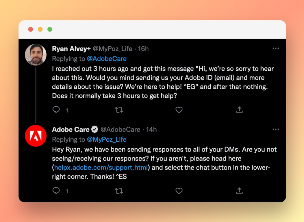 Adobe’s Customer Service on Twitter