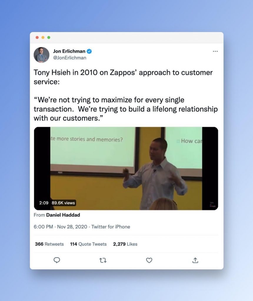 Tony Hsieh’s speech about Zappos’ customer service in 2010