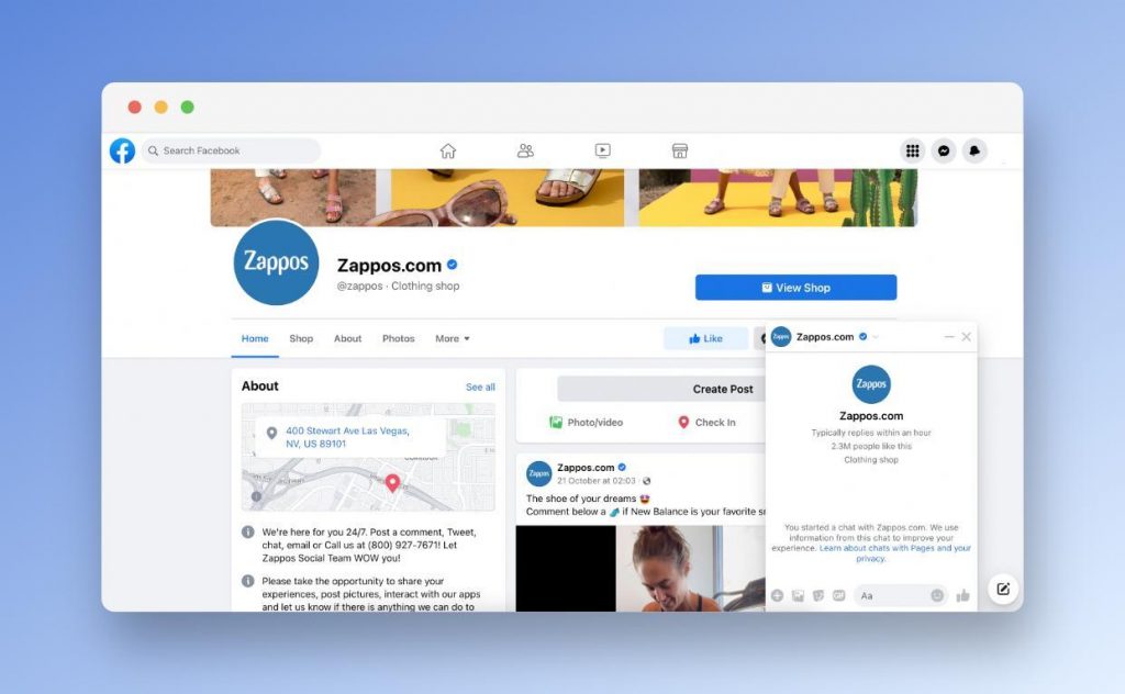 Zappos appears on Facebook with a page that almost 3M people follow. 