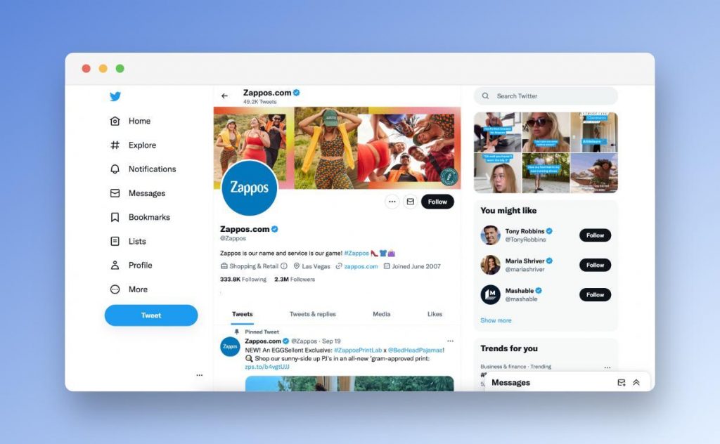 Zappos has 2.3M followers on Twitter. 