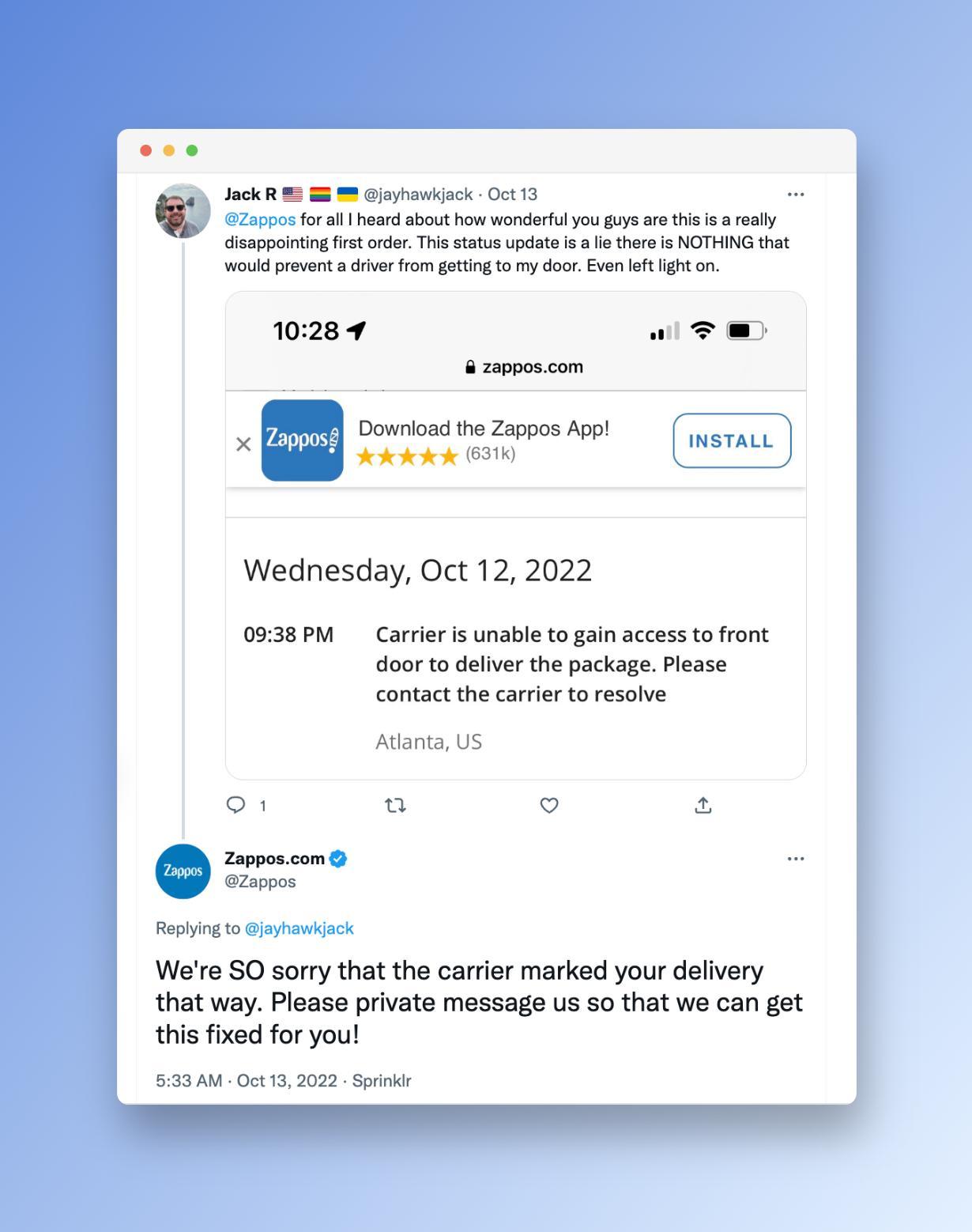 Zappos’ response time on Twitter.