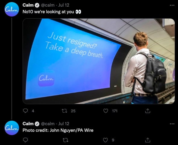 Calm uses inspirational text in its ads.