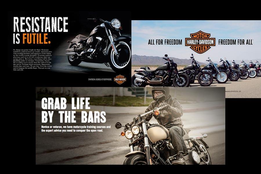A campaign image with Harley Davidson's aggressive style.