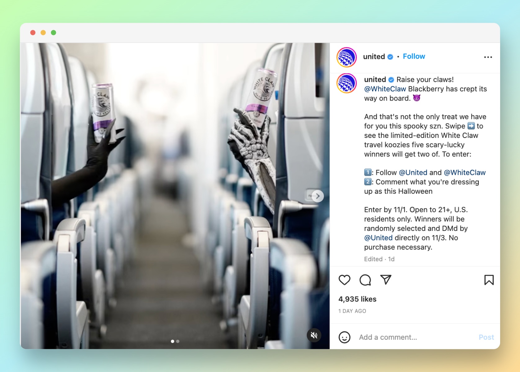 United Airlines’ Halloween giveaway