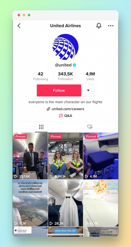 United Airlines’ TikTok Profile