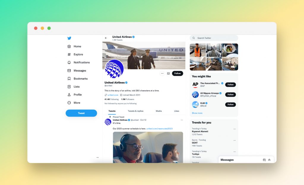 United Airlines’ Twitter account