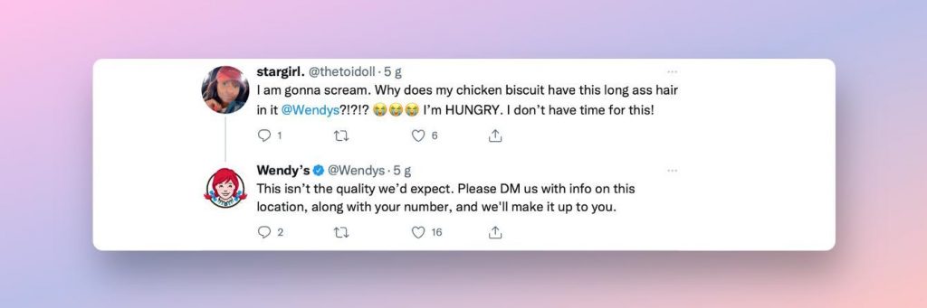 Food and beverage businesses like Wendy’s help their consumers on social media.