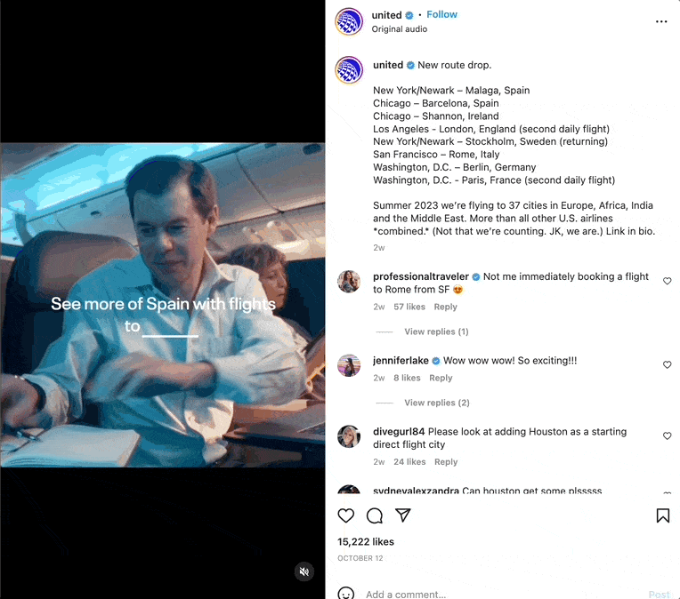 UNITED AIRLINES’ Social Media Customer Service Performance engaging post example