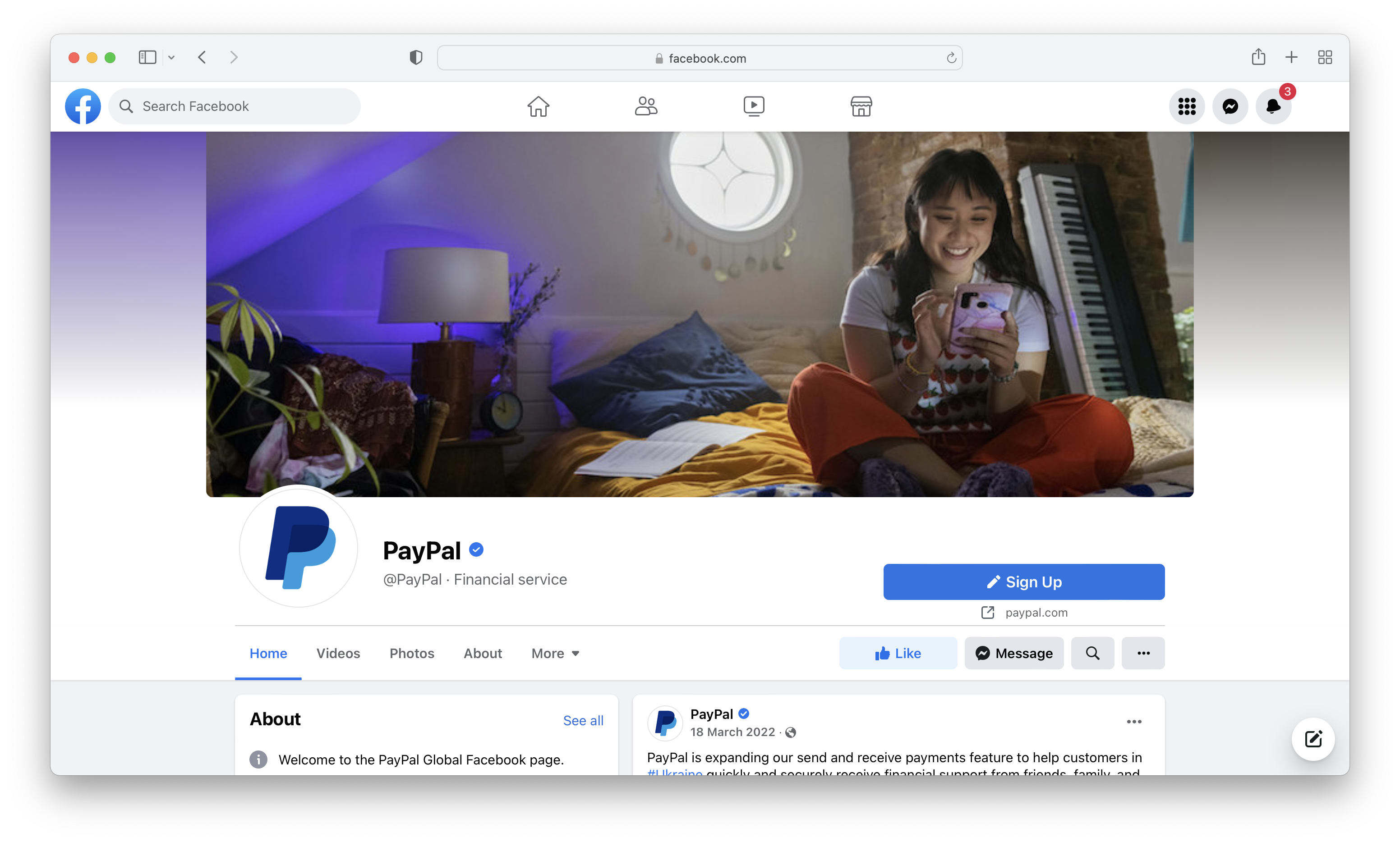 PayPal’s Facebook page