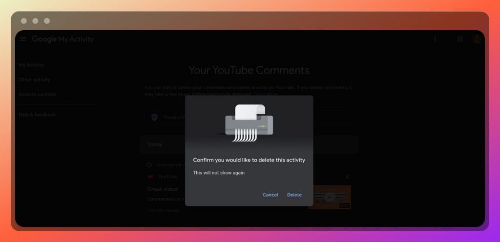 How to confirm deleting your YouTube comment