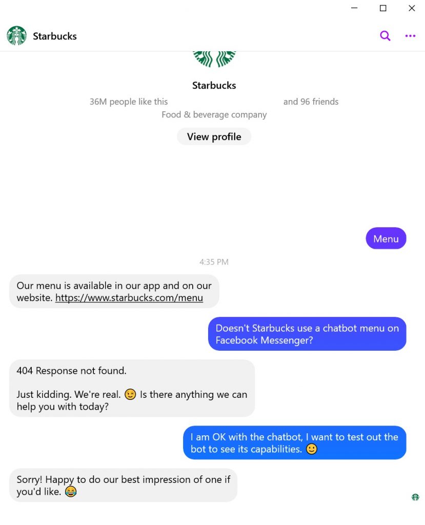 Starbucks chatbot