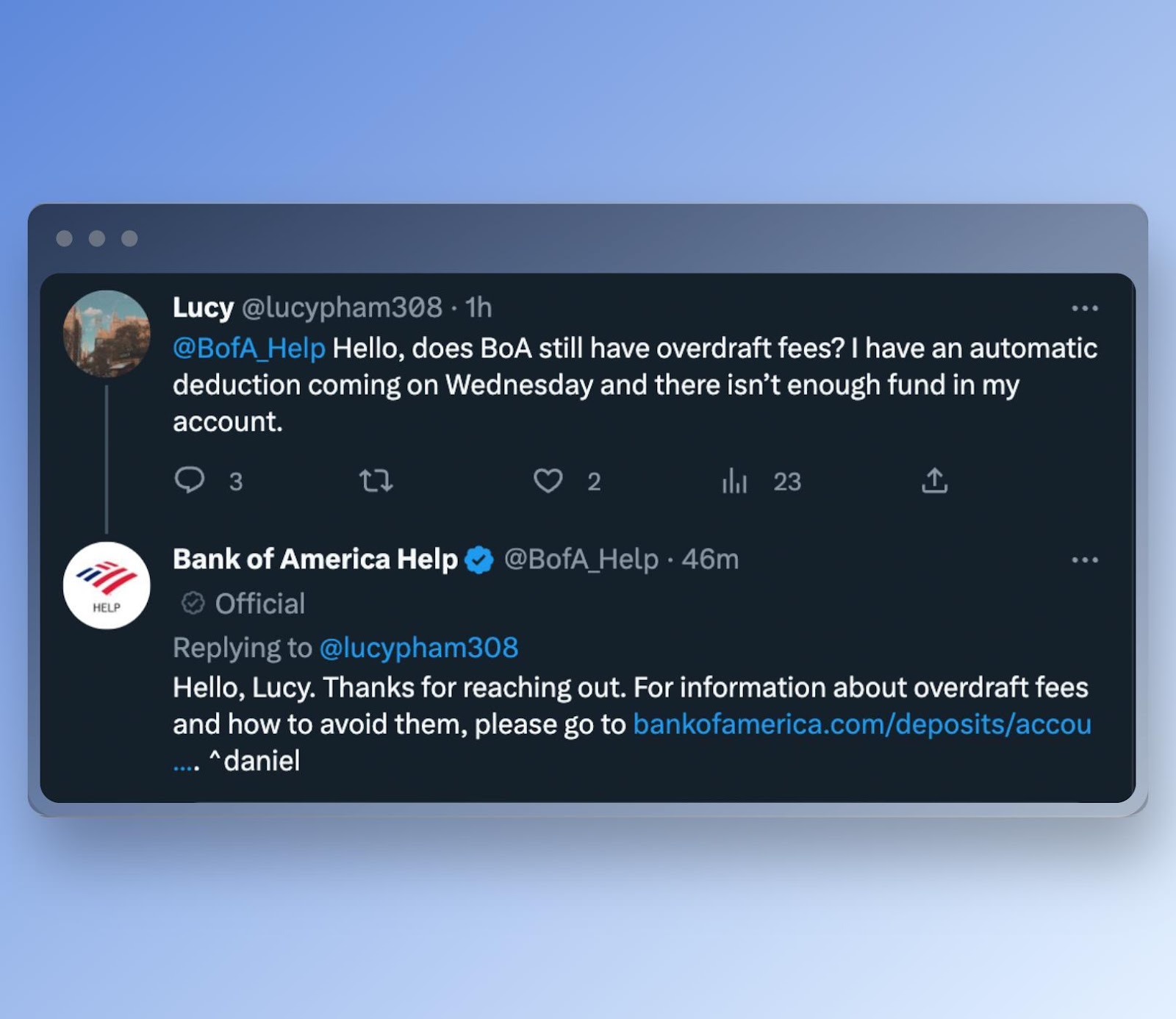 Bank of America’s customer service on Twitter