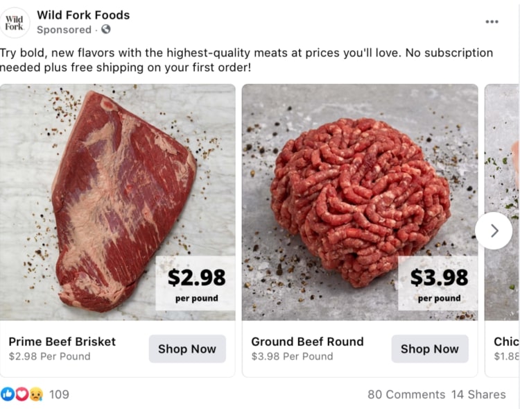 You can add pricing information to static images with native Facebook features.