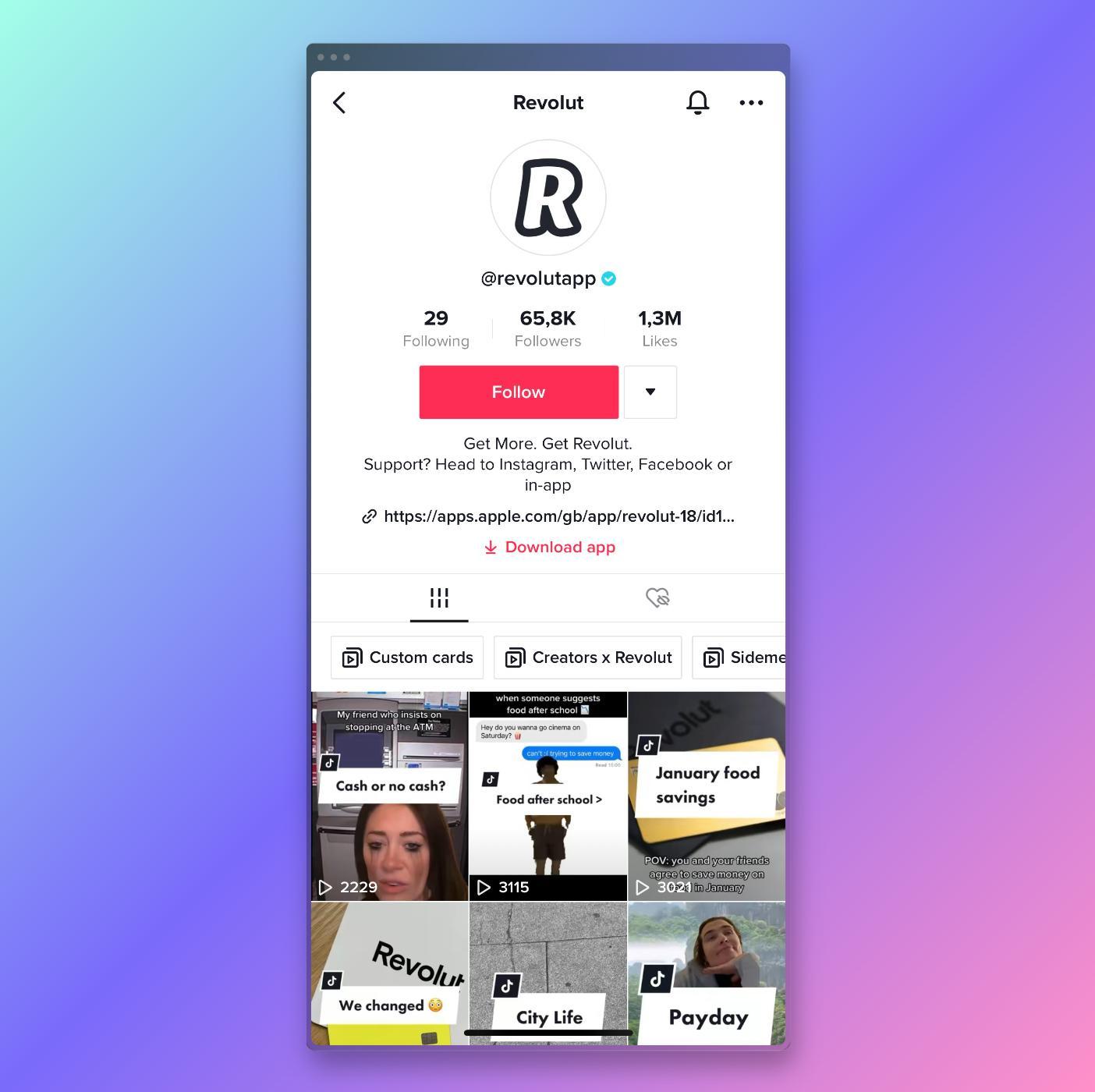 Revolut’s TikTok profile